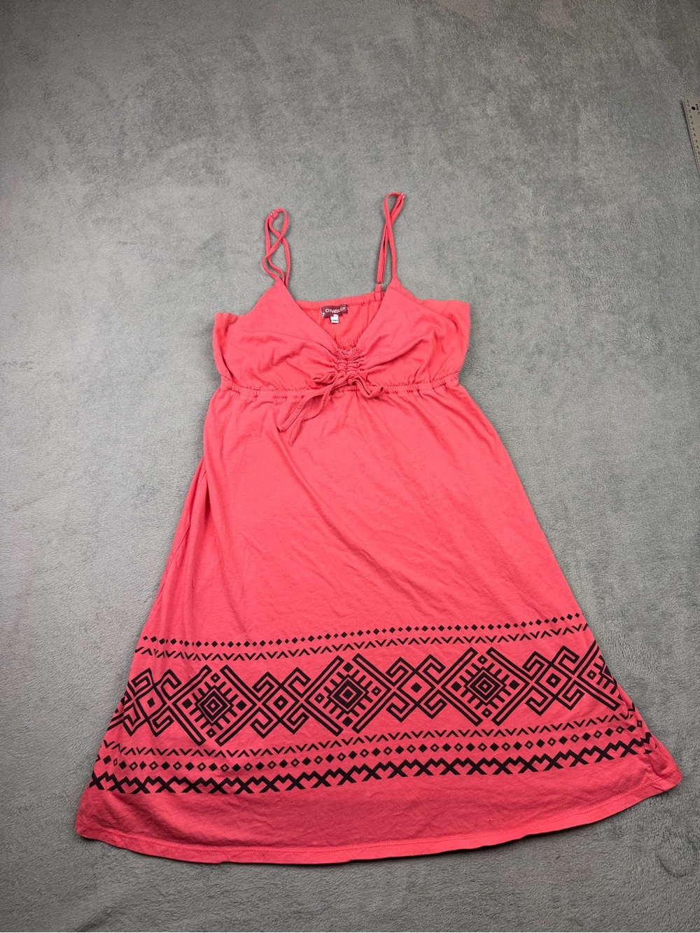 O'Neill Coral Pink Spaghetti-Strap Sundress with Black Hem Print